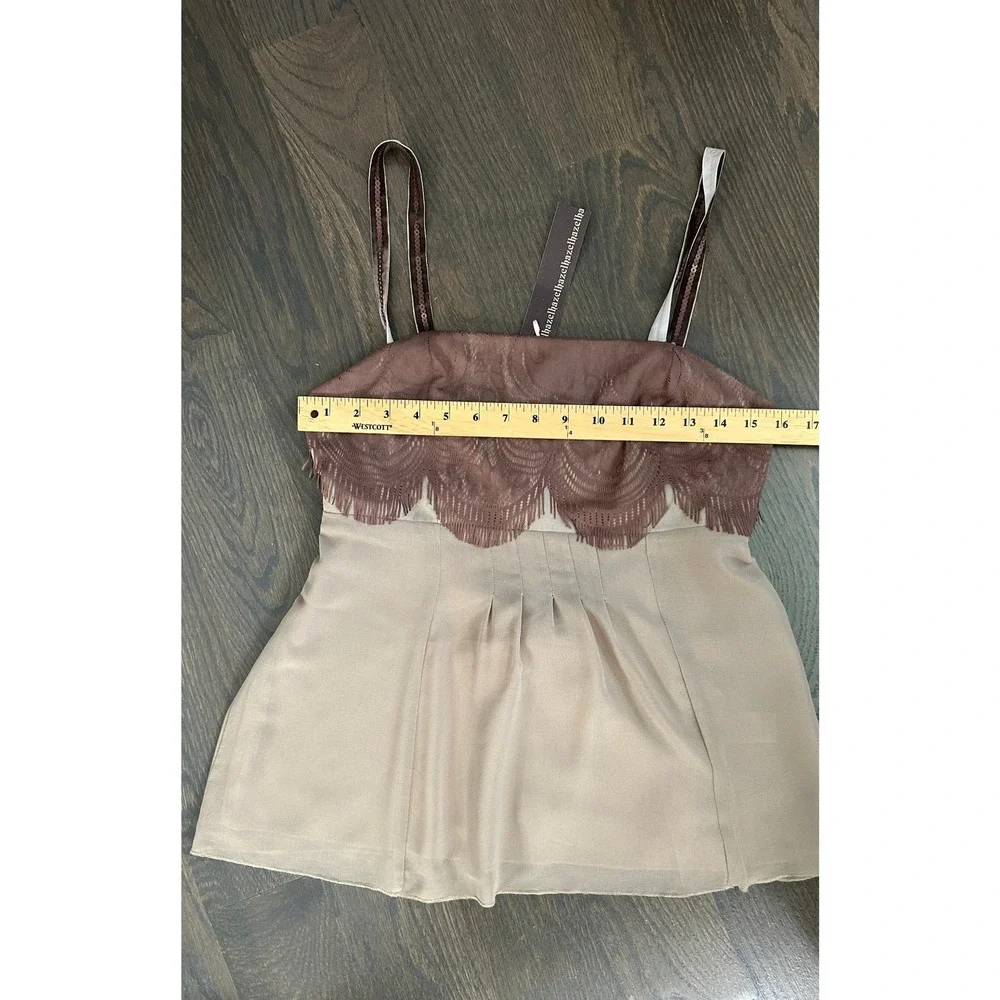 NWT Hazel Hazel Lace Trim Cami Top Brown Beige Boho Y2K Velvet tie back sz S - Picture 8 of 10